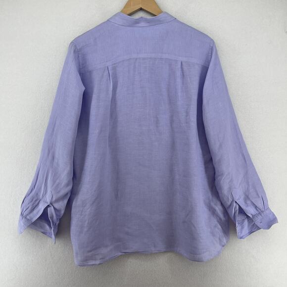 UNIQLO Top Womens XL 100% Linen Long Sleeve Button Front Shirt Blouse Purple - Picture 2 of 15